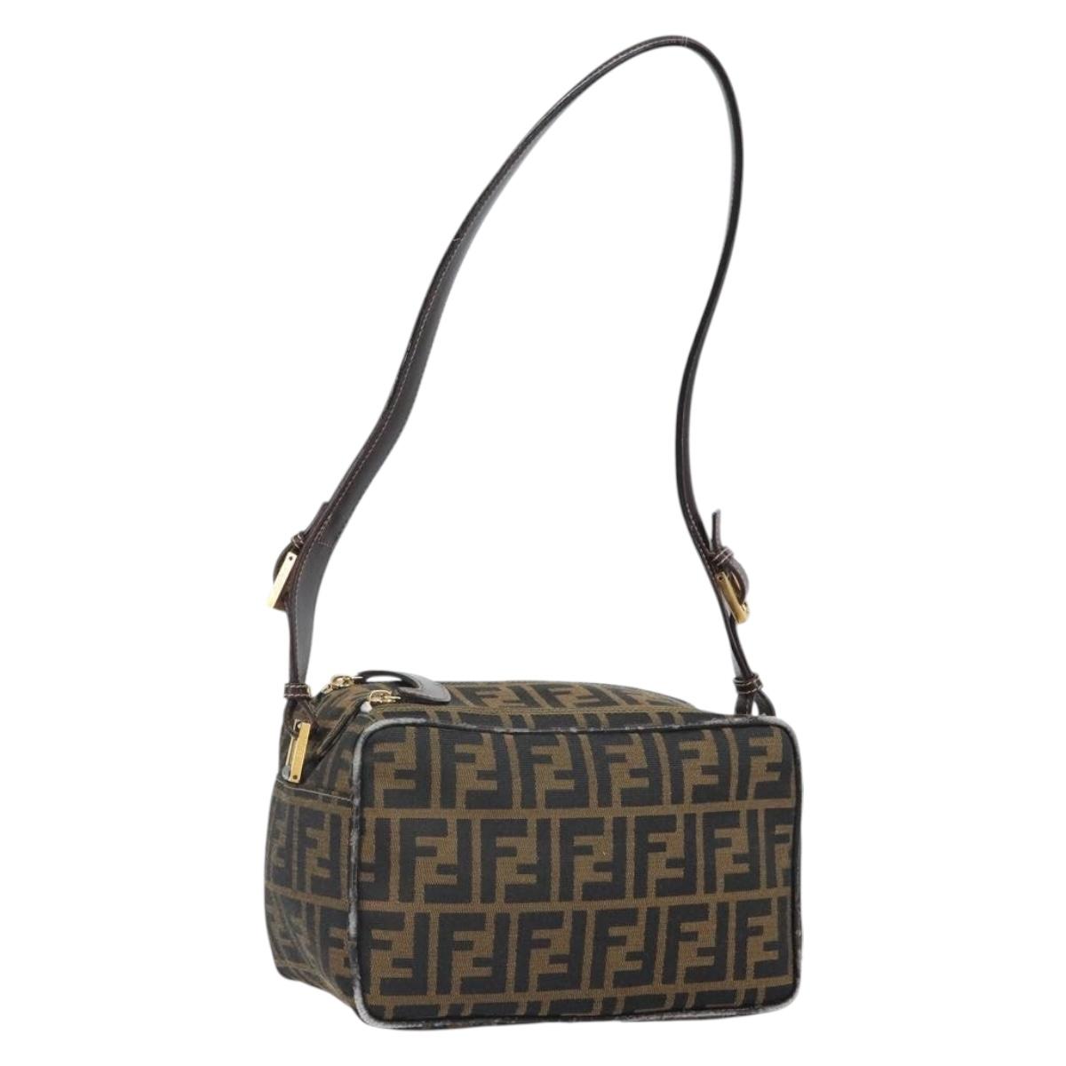 FENDI Zucca Canvas Shoulder Bag Black Brown