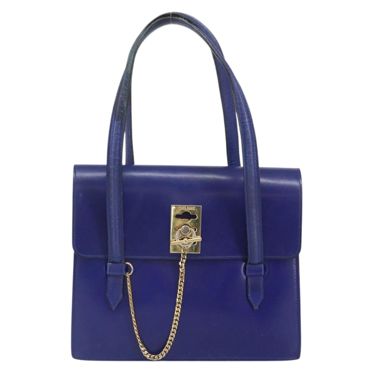 CELINE Hand Bag Leather Blue Gold