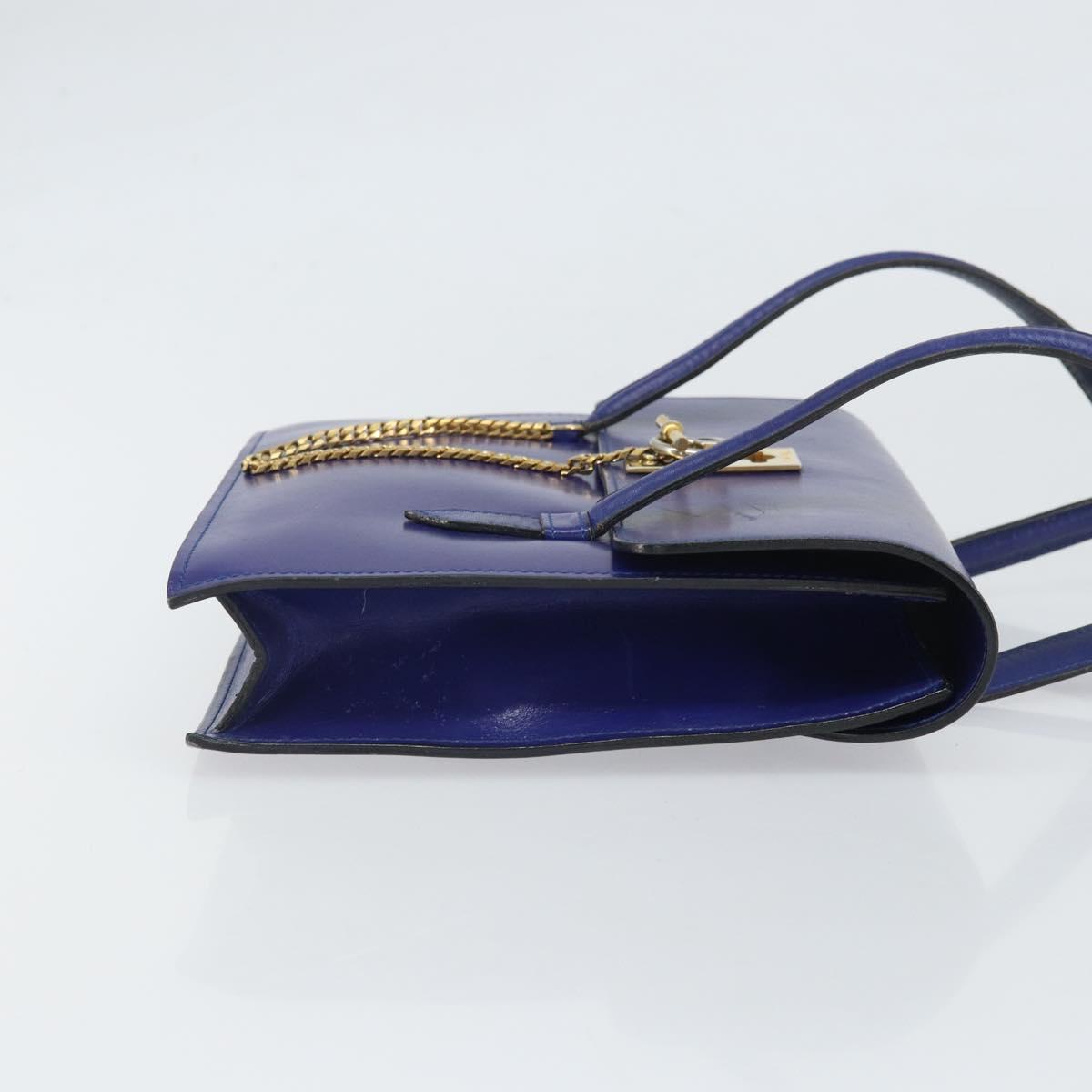 CELINE Hand Bag Leather Blue Gold