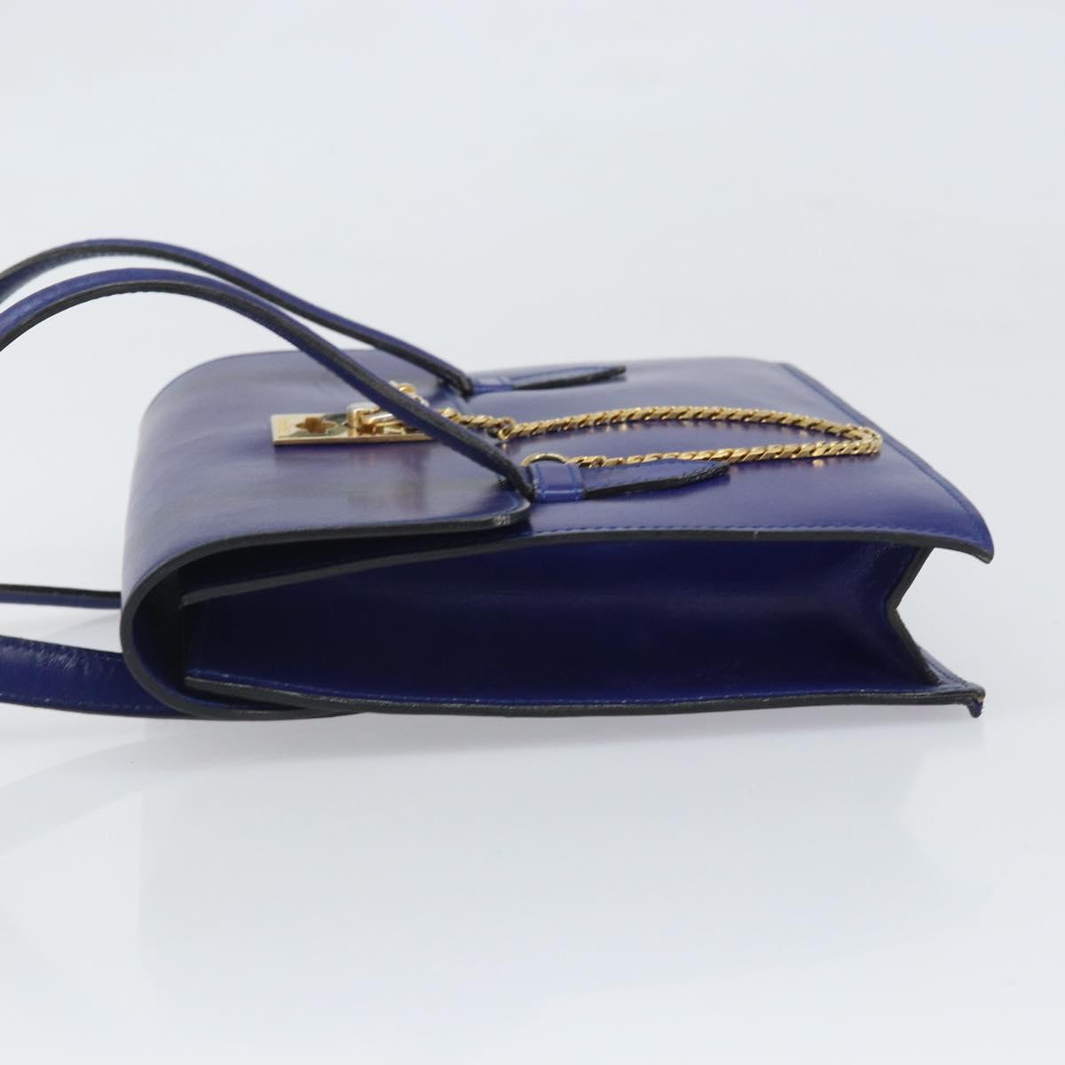 CELINE Hand Bag Leather Blue Gold