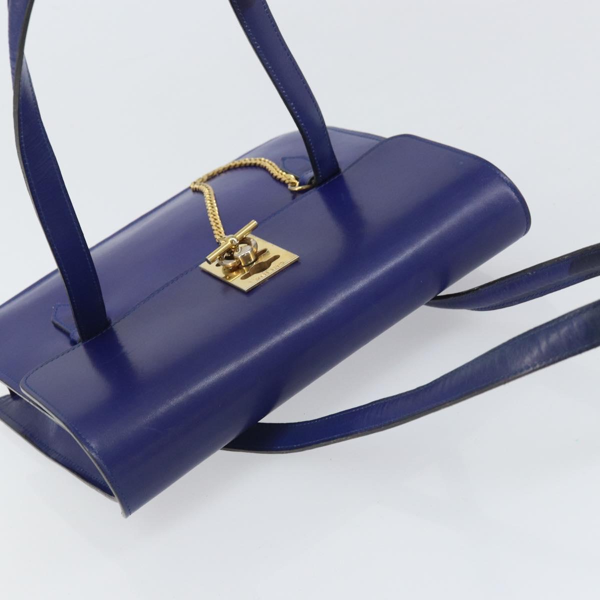 CELINE Hand Bag Leather Blue Gold