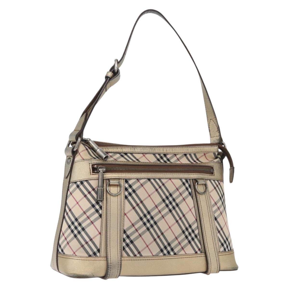 BURBERRY Nova Check Shoulder Bag Canvas Beige Silver