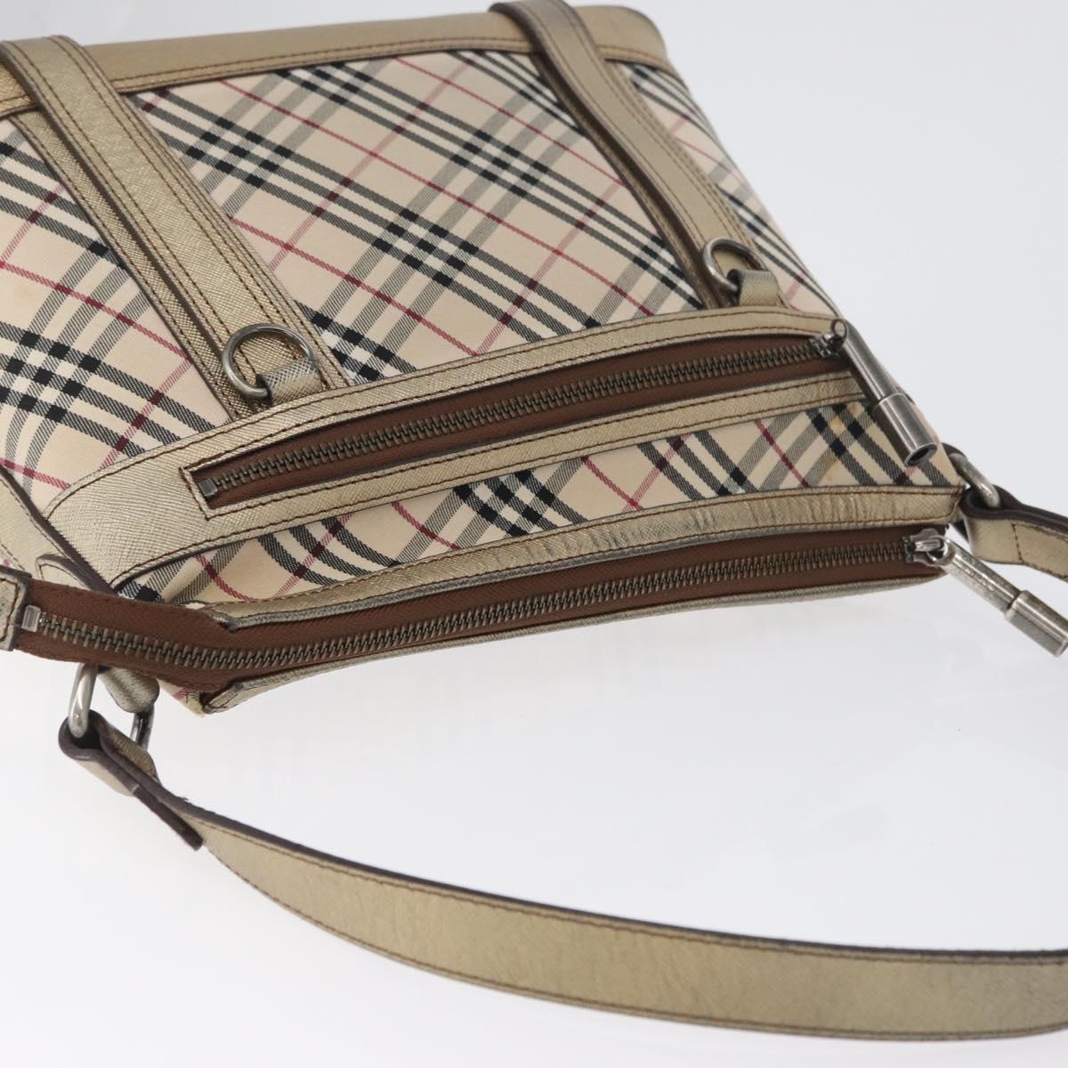 BURBERRY Nova Check Shoulder Bag Canvas Beige Silver