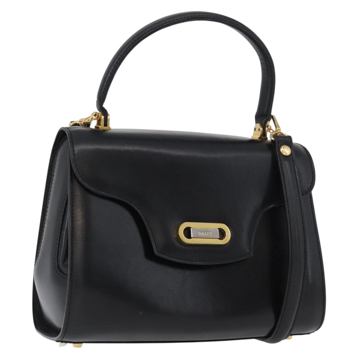 BALLY Hand Bag Leather 2way Black Gold