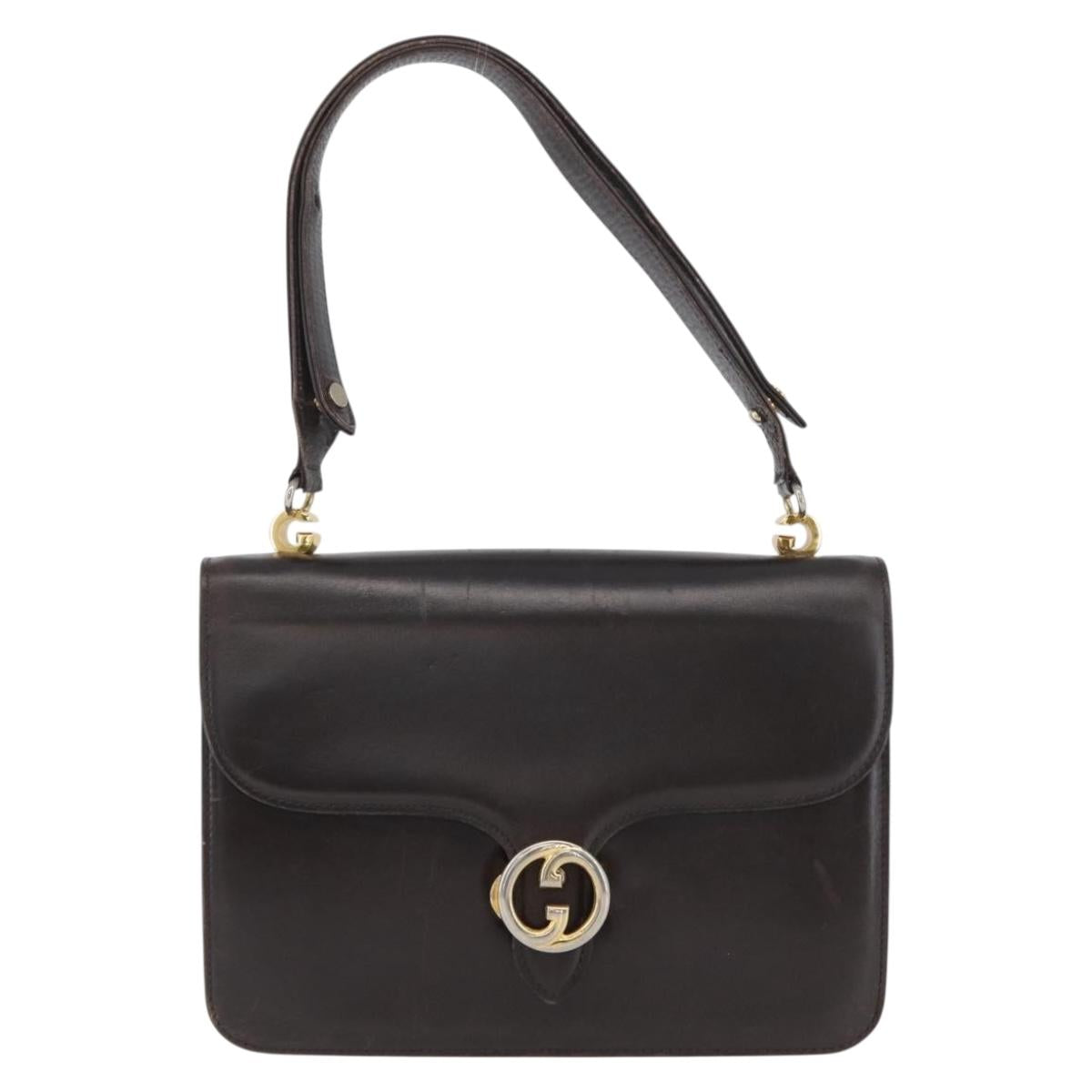 GUCCI Shoulder Bag Leather Brown Gold