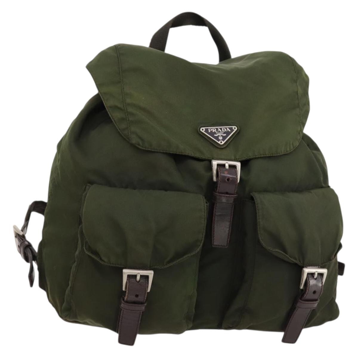PRADA Backpack Nylon Khaki Silver