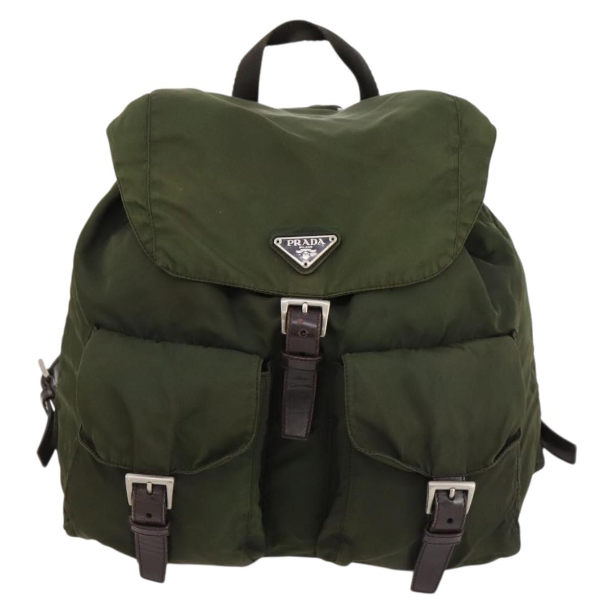 PRADA Backpack Nylon Khaki Silver