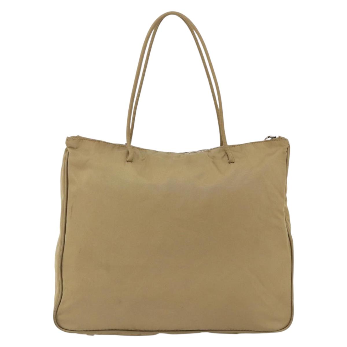 PRADA Tote Bag Nylon Beige Silver