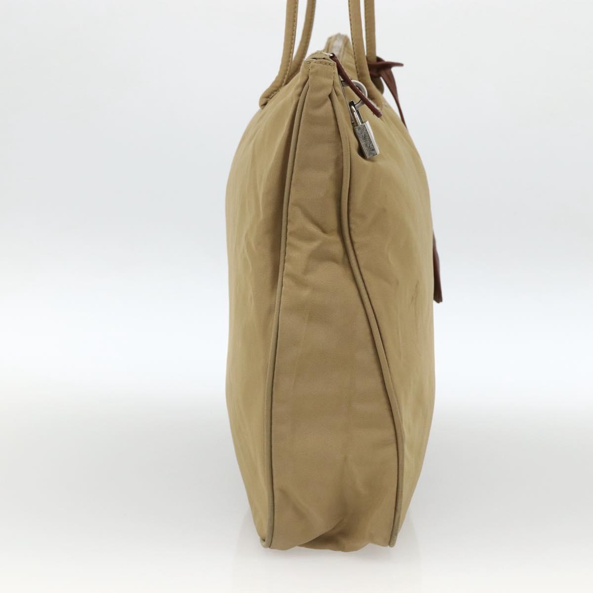 PRADA Tote Bag Nylon Beige Silver