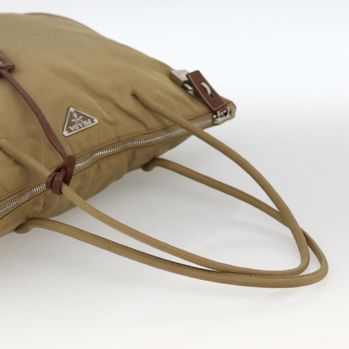 PRADA Tote Bag Nylon Beige Silver