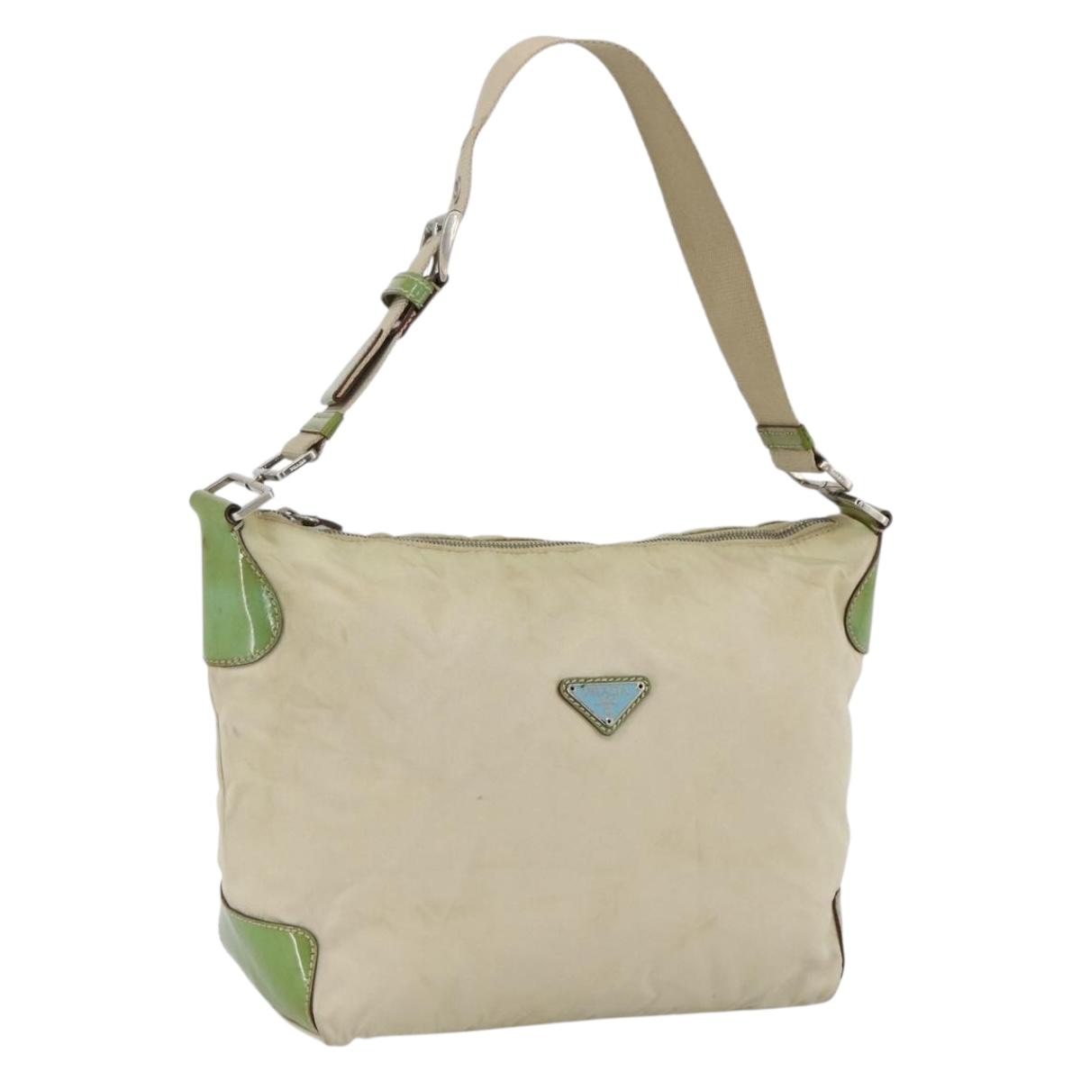 PRADA Shoulder Bag Nylon Beige Green Silver