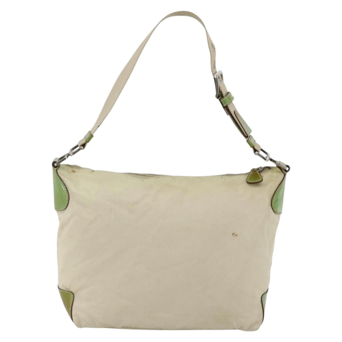 PRADA Shoulder Bag Nylon Beige Green Silver