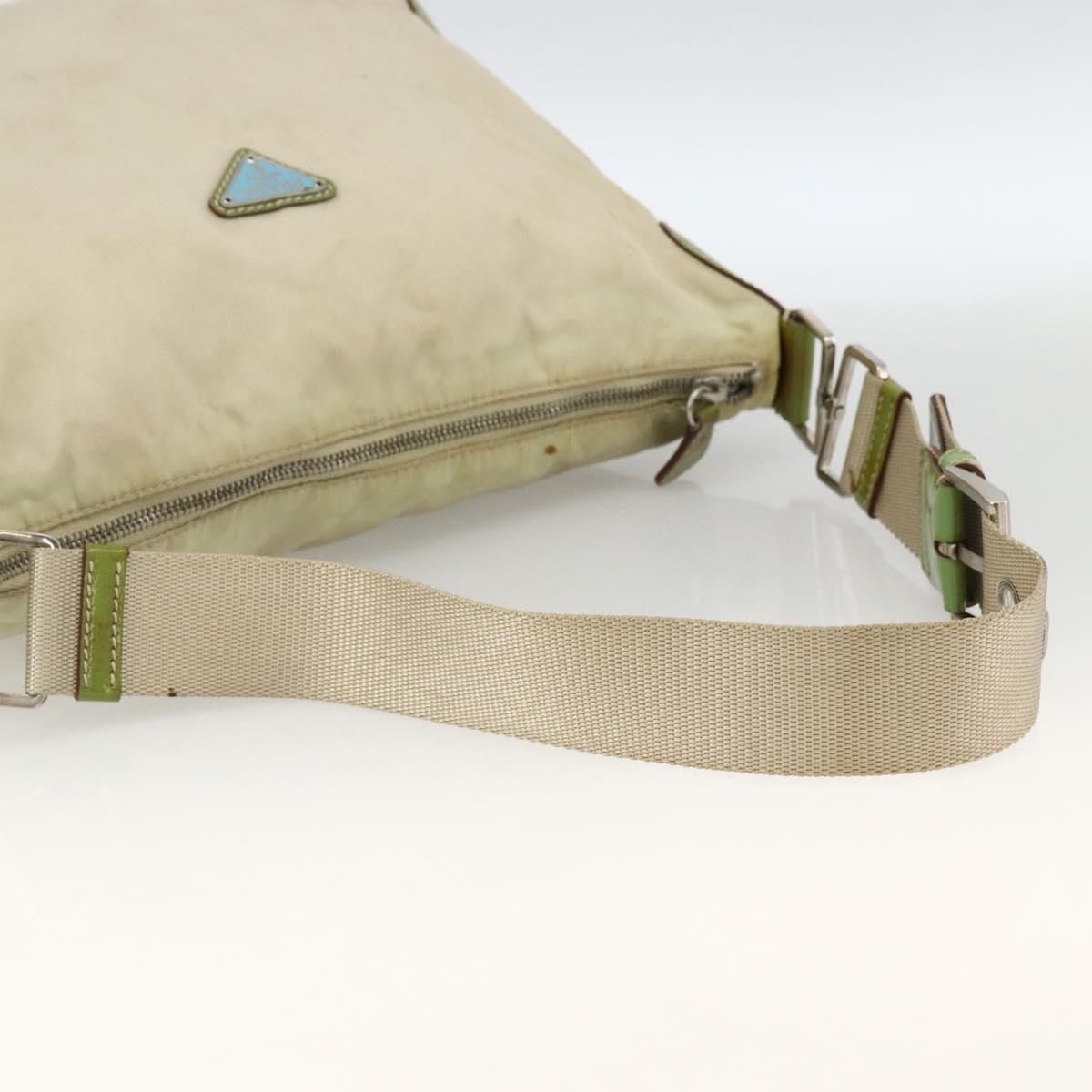 PRADA Shoulder Bag Nylon Beige Green Silver