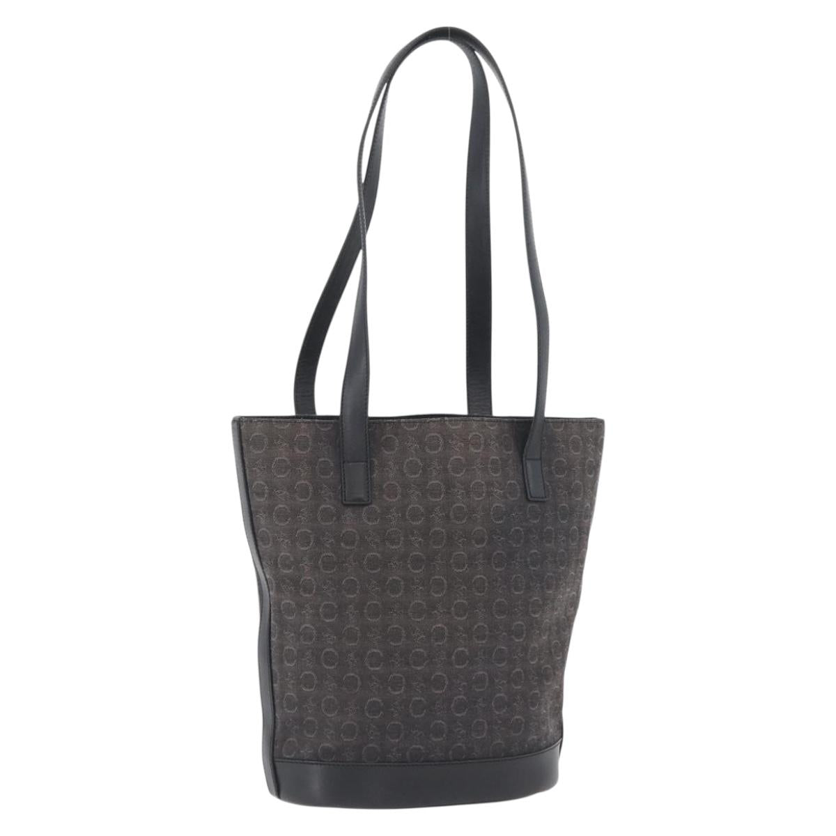 CELINE C Macadam Canvas Tote Bag Black Silver