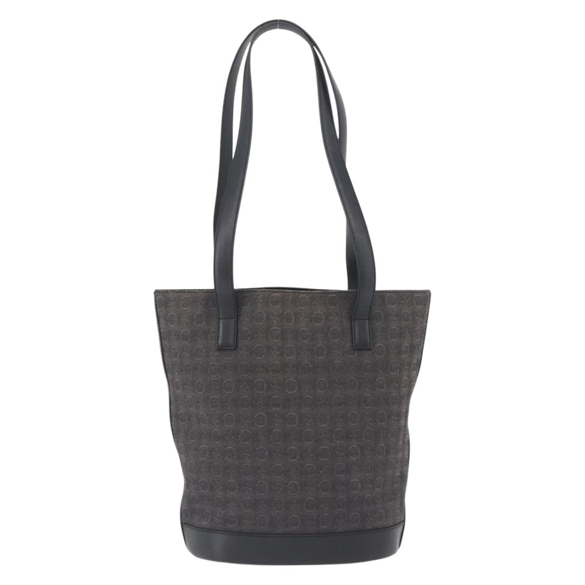 CELINE C Macadam Canvas Tote Bag Black Silver