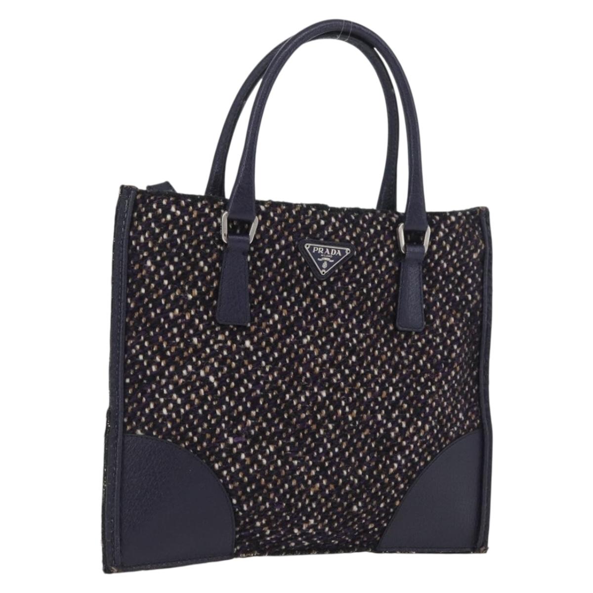 PRADA Hand Bag Cotton Leather Purple Silver