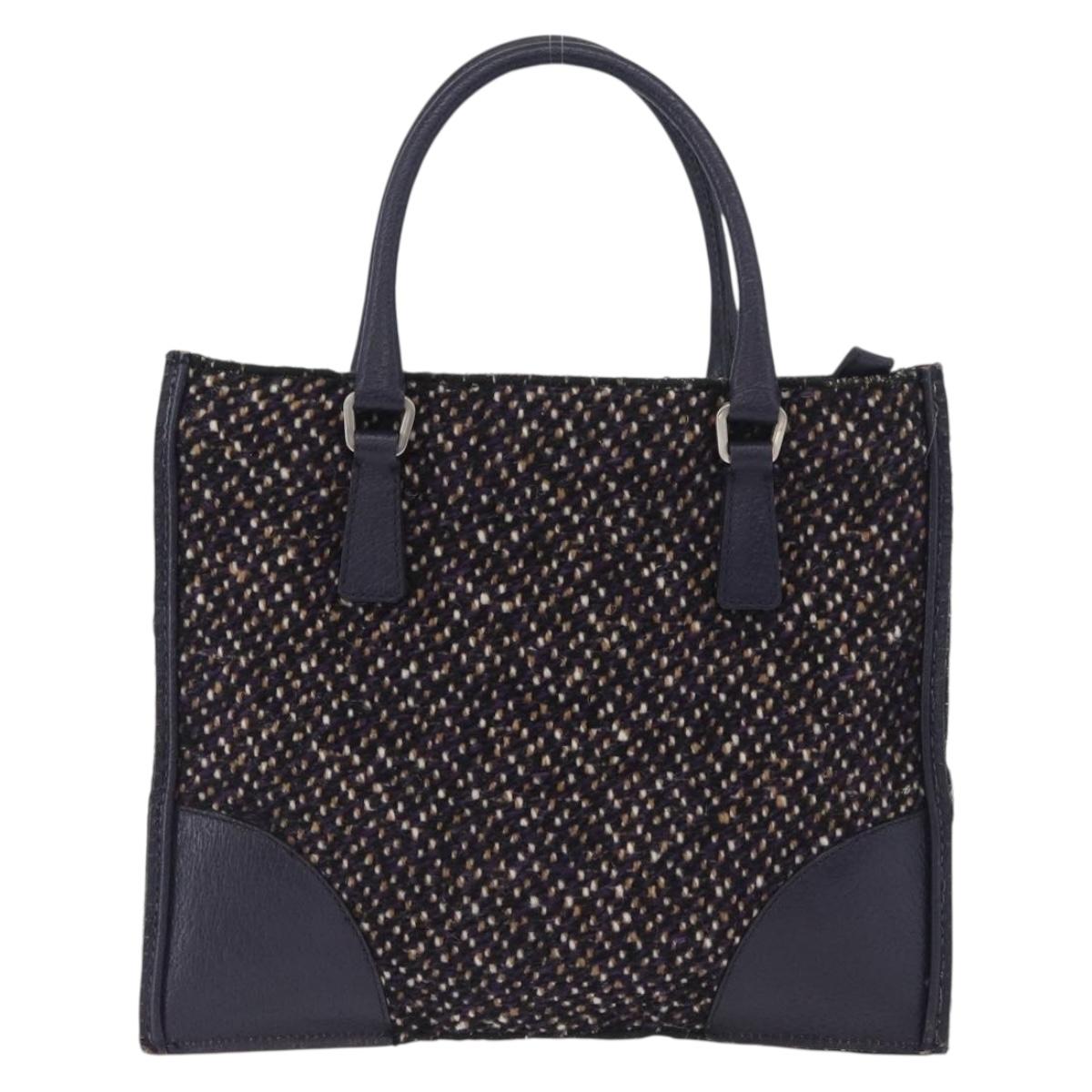 PRADA Hand Bag Cotton Leather Purple Silver