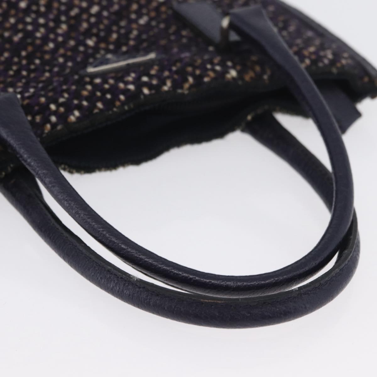 PRADA Hand Bag Cotton Leather Purple Silver