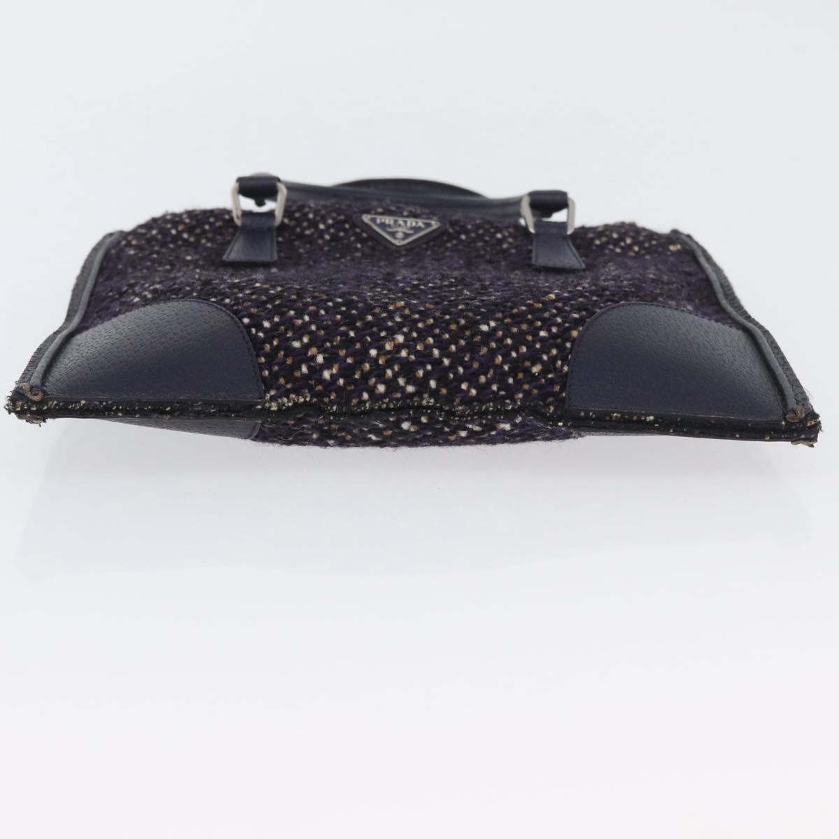 PRADA Hand Bag Cotton Leather Purple Silver