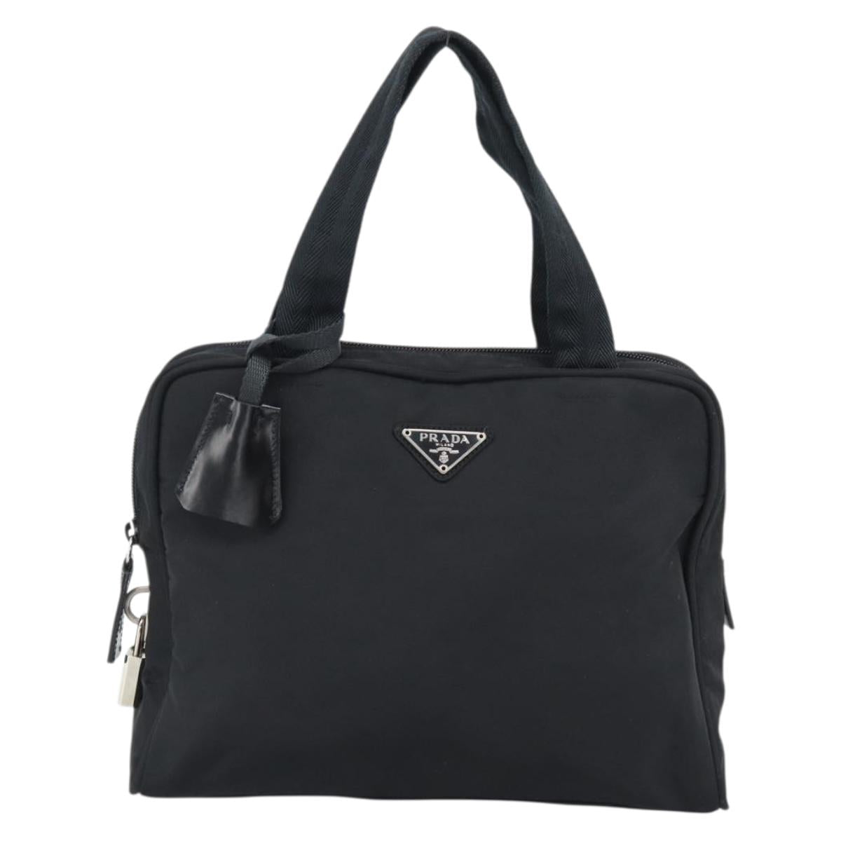 PRADA Hand Bag Nylon Black Silver