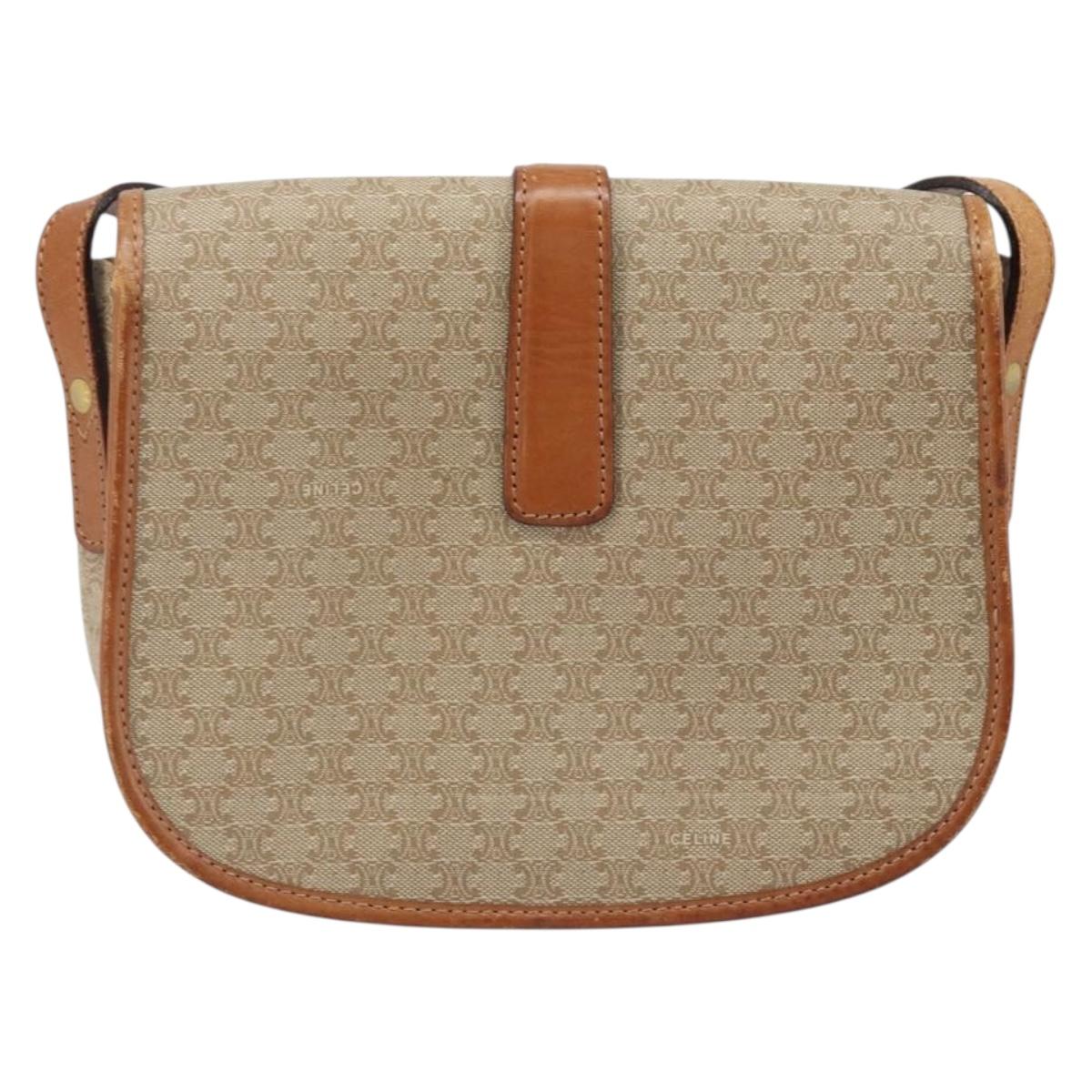 CELINE Macadam Canvas Shoulder Bag PVC Beige Gold