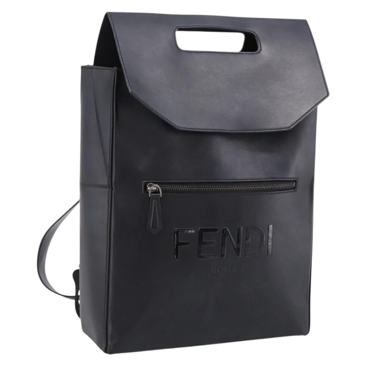 FENDI Backpack Leather Black Silver