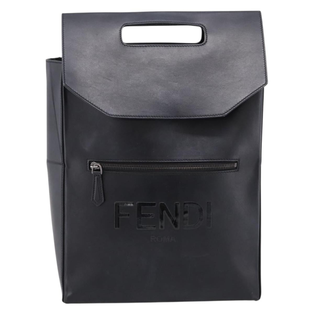 FENDI Backpack Leather Black Silver
