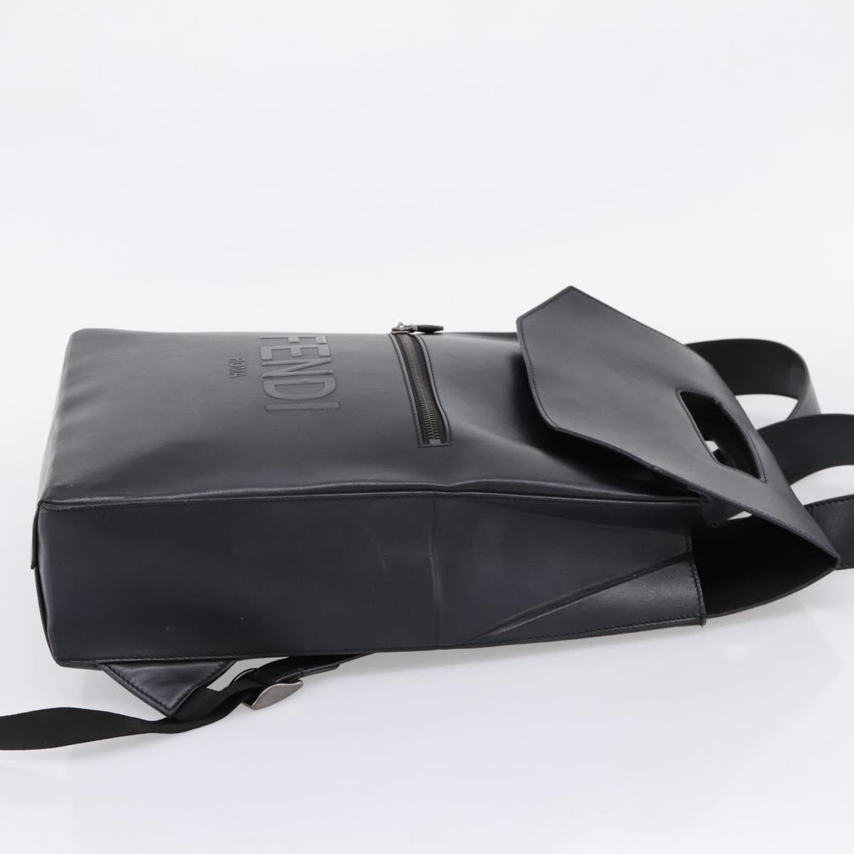 FENDI Backpack Leather Black Silver