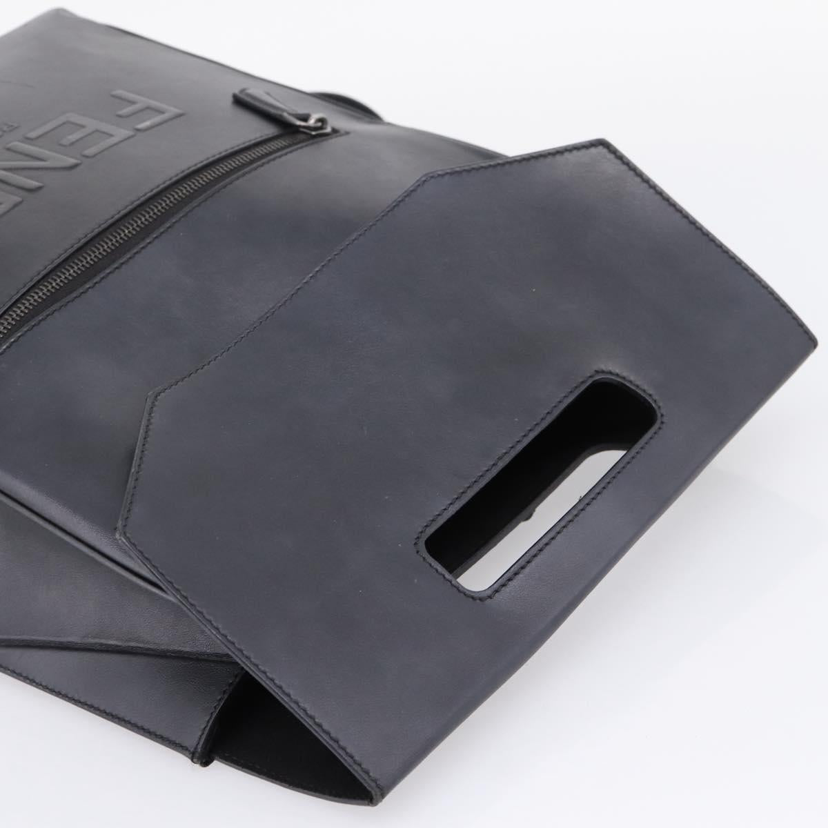 FENDI Backpack Leather Black Silver