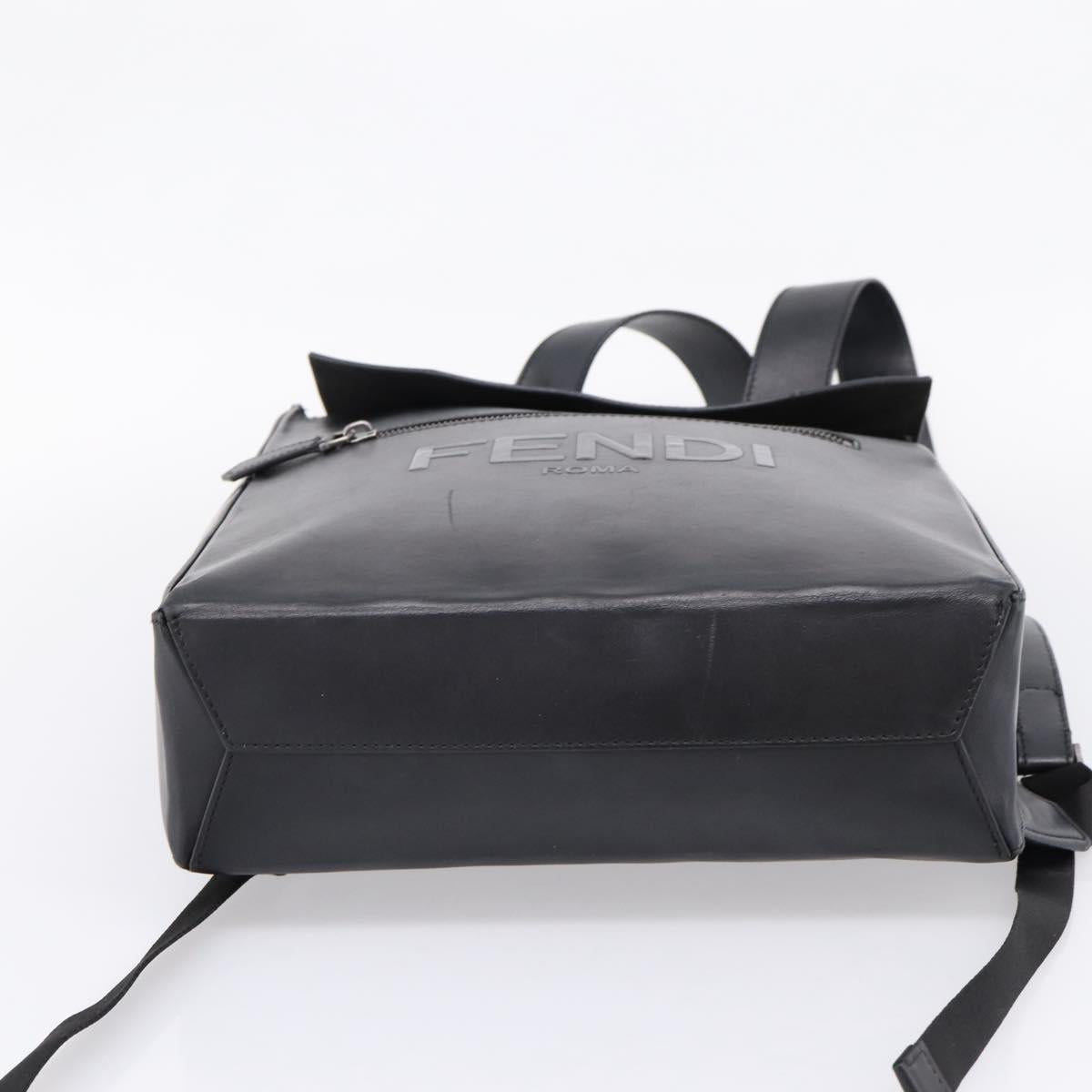 FENDI Backpack Leather Black Silver