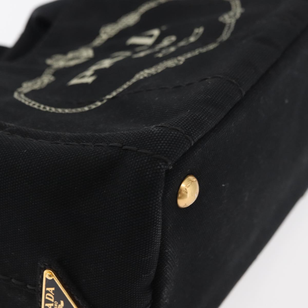 PRADA Canapa PM Hand Bag Canvas Black Gold
