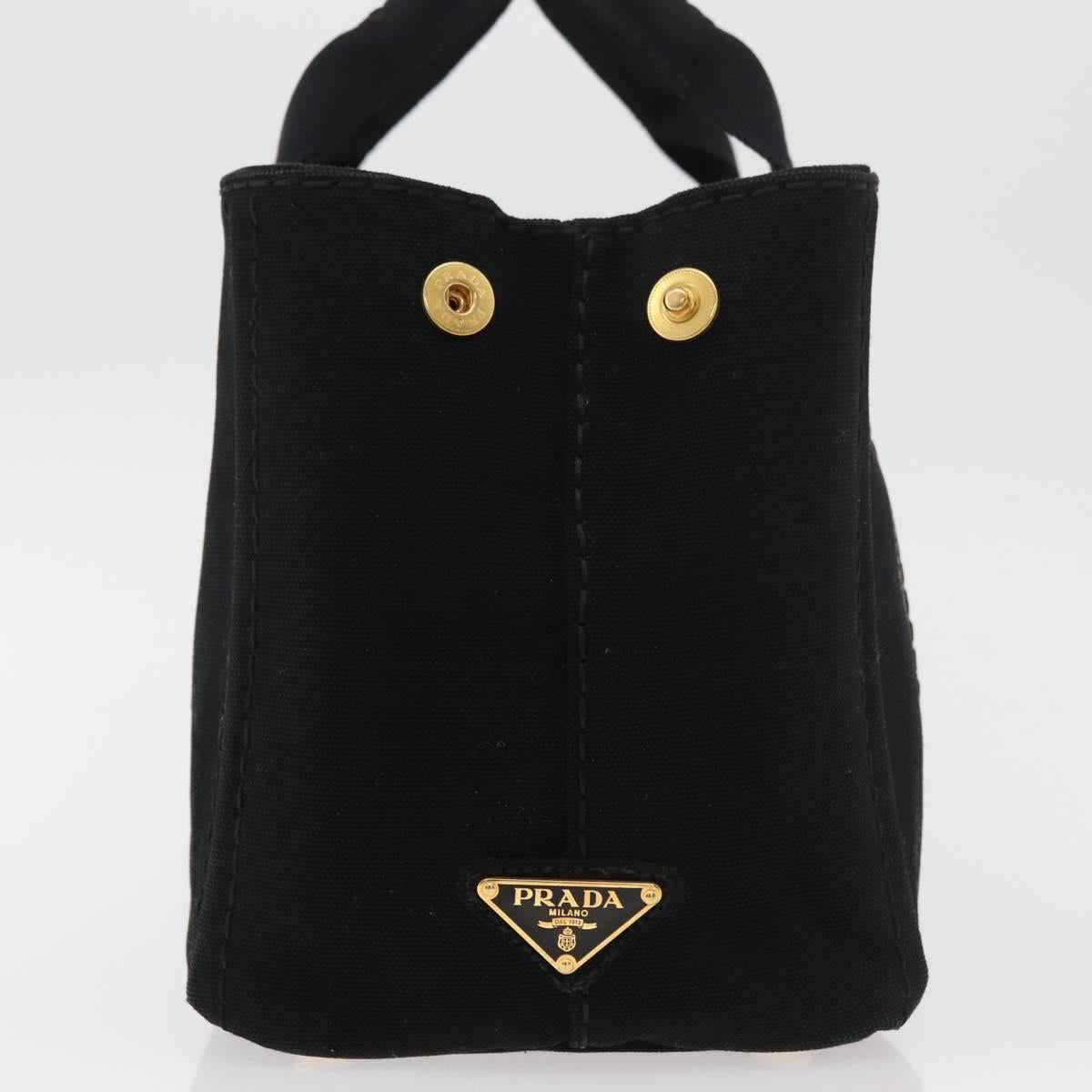 PRADA Canapa PM Hand Bag Canvas Black Gold