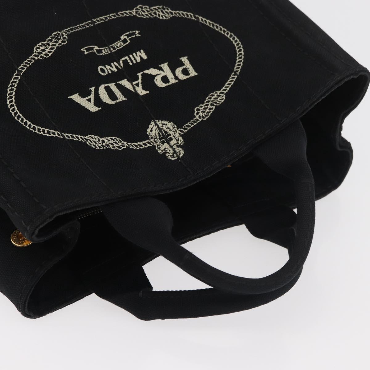 PRADA Canapa PM Hand Bag Canvas Black Gold