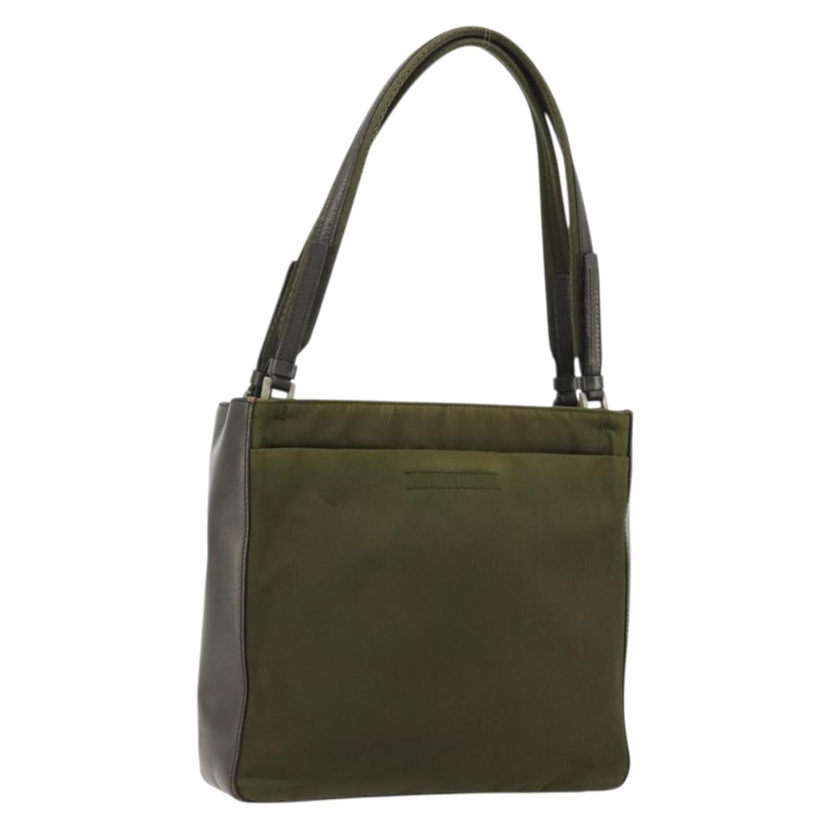 PRADA Hand Bag Nylon Khaki Silver