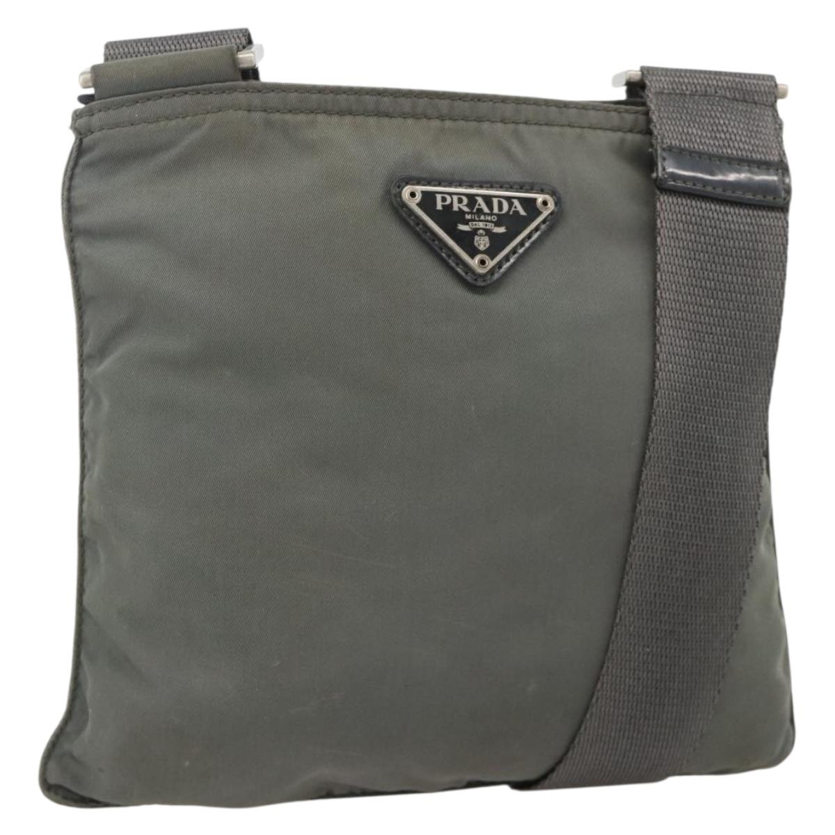 PRADA Shoulder Bag Nylon Gray Silver