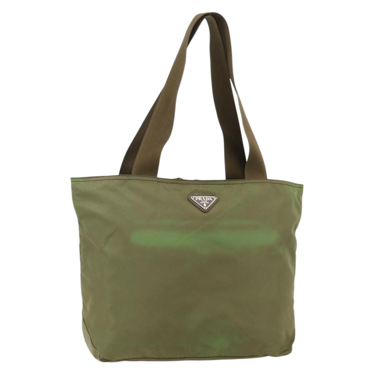 PRADA Tote Bag Nylon Khaki Silver