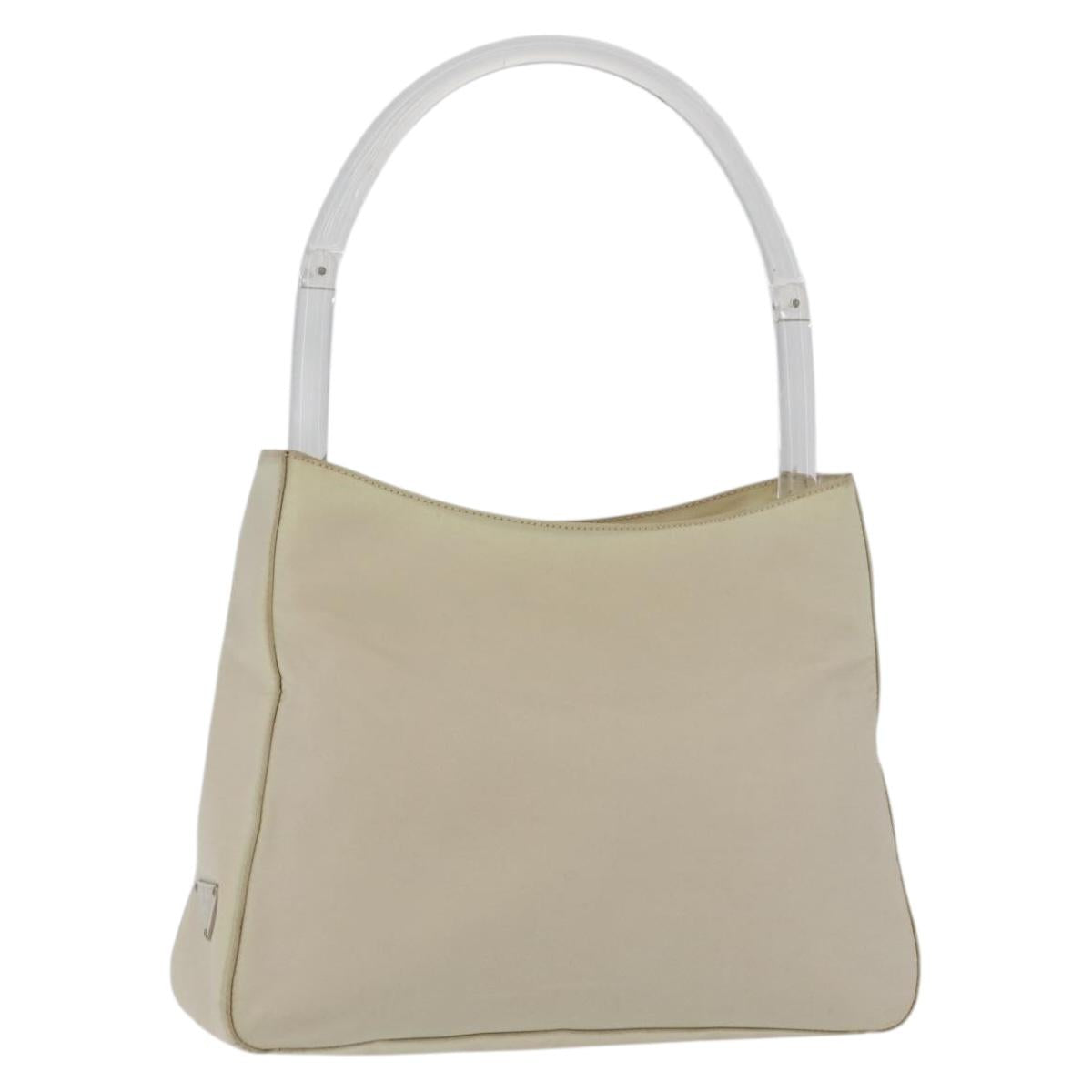 PRADA Hand Bag Nylon Ivory Silver