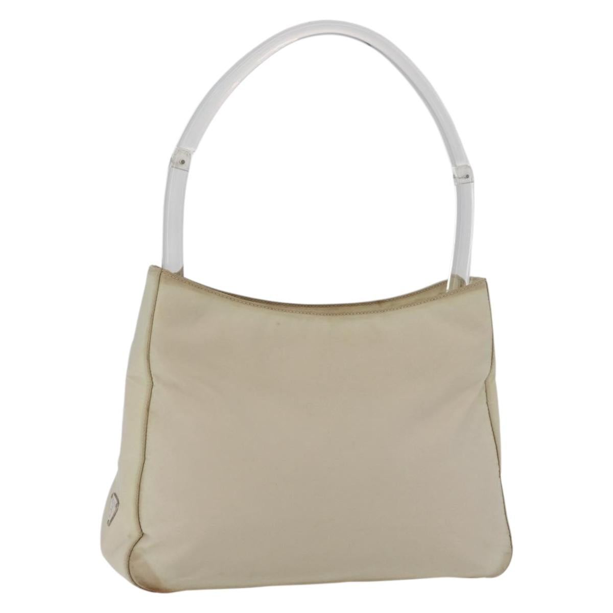 PRADA Hand Bag Nylon Ivory Silver