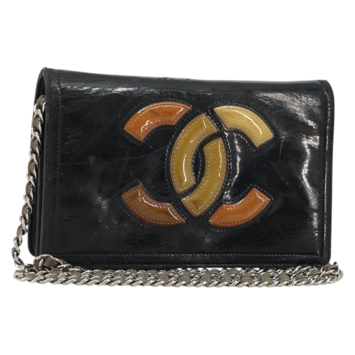 CHANEL COCO Mark Chain Shoulder Bag Patent leather Black Silver CC