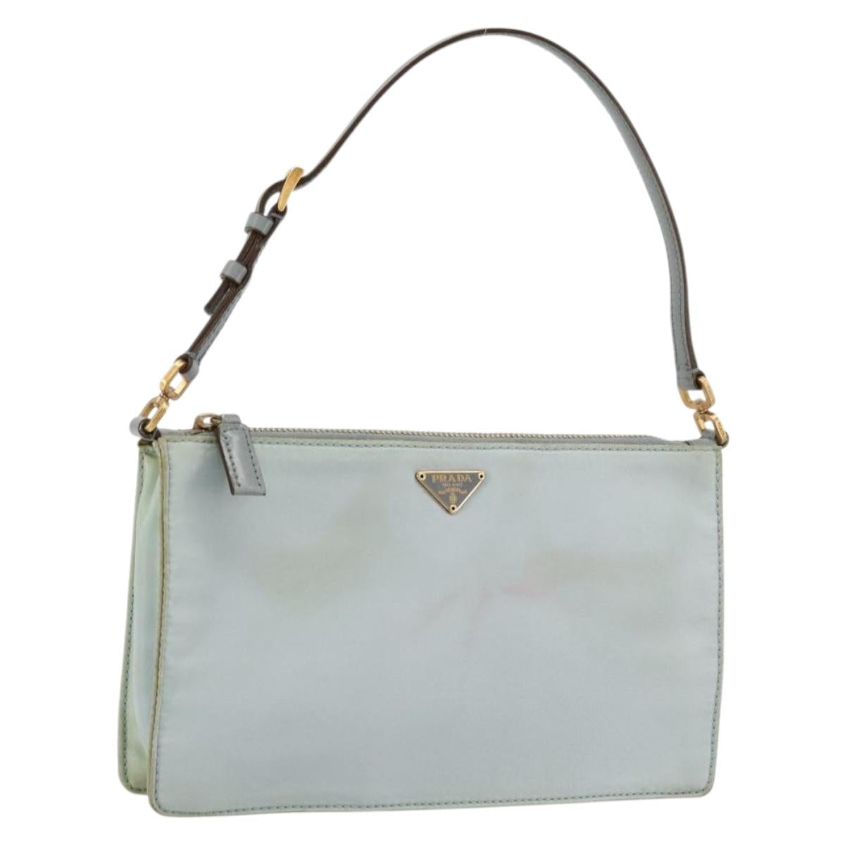 PRADA Accessory Pouch Nylon Light Blue Gold