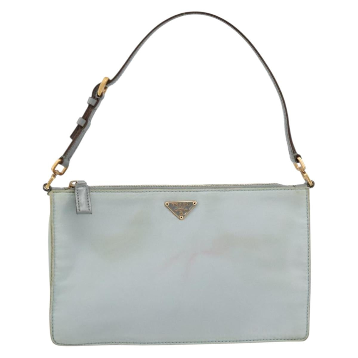 PRADA Accessory Pouch Nylon Light Blue Gold