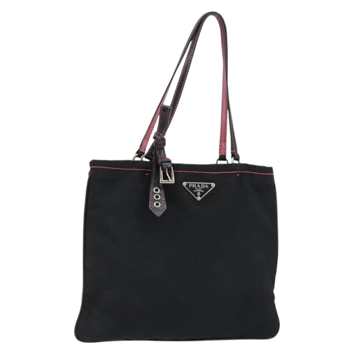 PRADA Hand Bag Nylon Black Silver