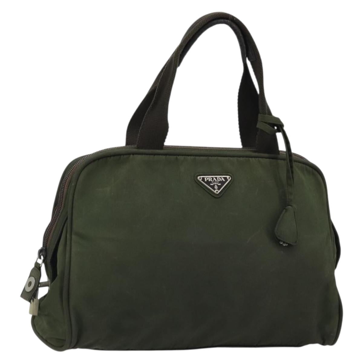 PRADA Hand Bag Nylon Khaki Silver