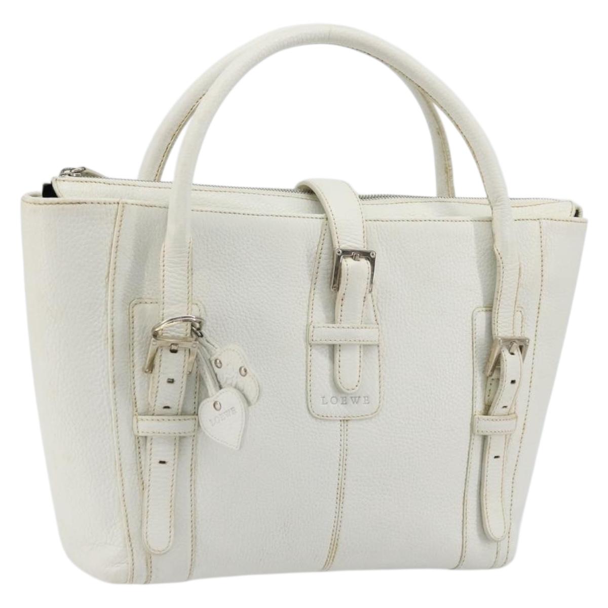 LOEWE Hand Bag Leather White Silver