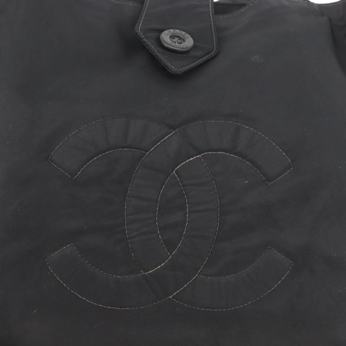 CHANEL Hand Bag Nylon Black Silver CC