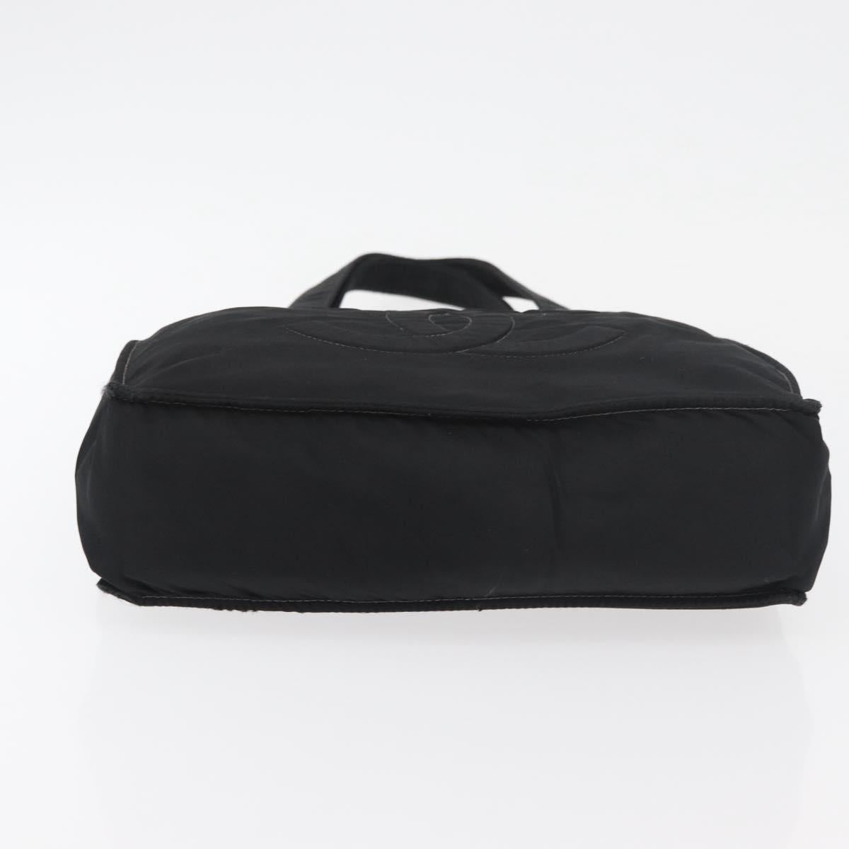 CHANEL Hand Bag Nylon Black Silver CC