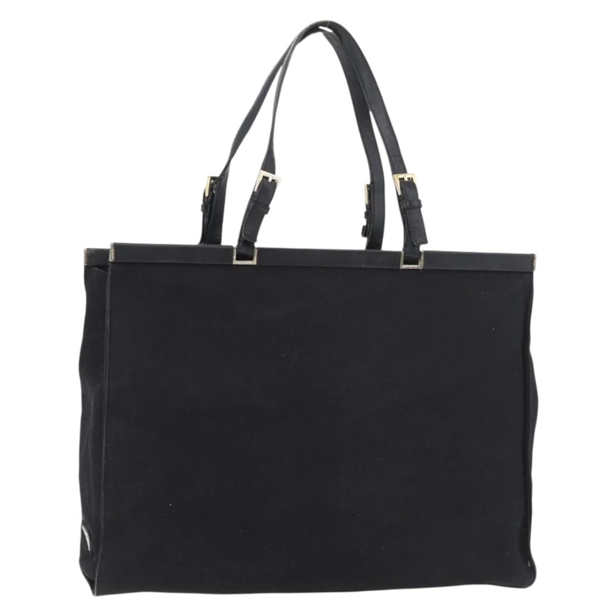 PRADA Tote Bag Canvas Black Gold