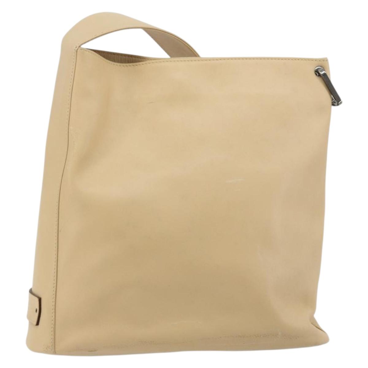 GUCCI Shoulder Bag Leather Beige Silver 91761