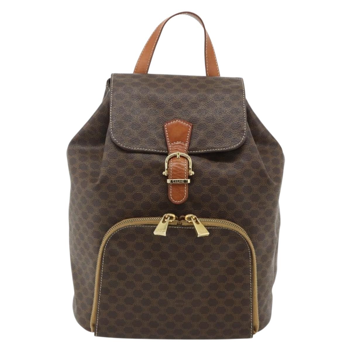 CELINE Macadam Canvas Backpack PVC Leather Brown Gold