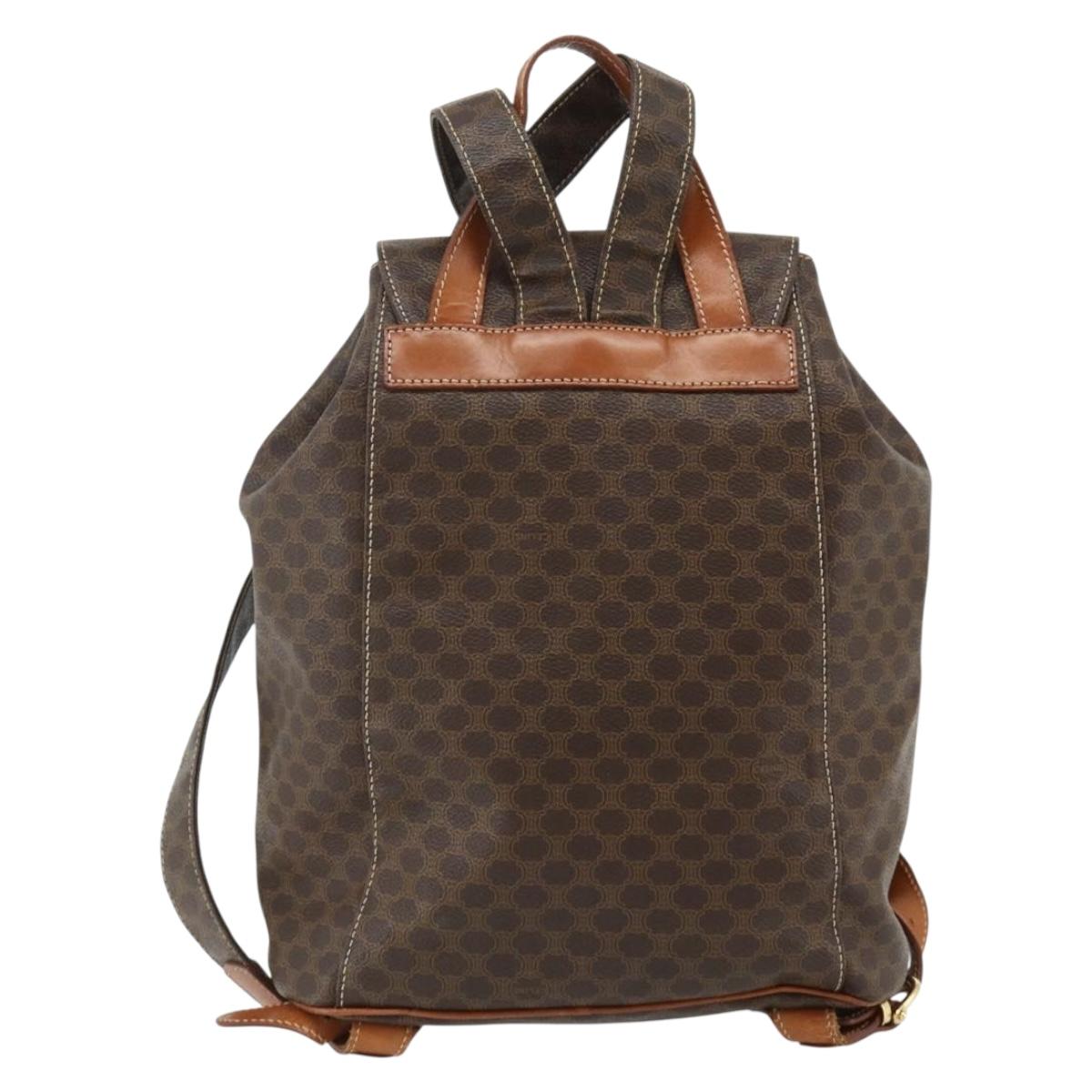 CELINE Macadam Canvas Backpack PVC Leather Brown Gold